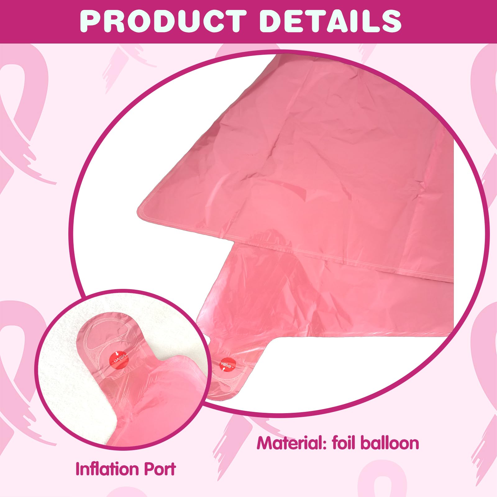 4 Pack Breast Cancer Awareness Pink Ribbon Balloons, 42 * 28 Inches Jumbo Foil Balloons For Breast Cancer Awareness Party Decor