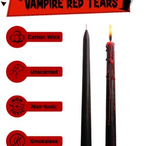 Viyffo Vampire Tears Taper Candles 10 Inch Set of 4 Unscented, Smokeless Long Tall Black Tapered Candle Sticks for Home, Spooky Decor Gothic