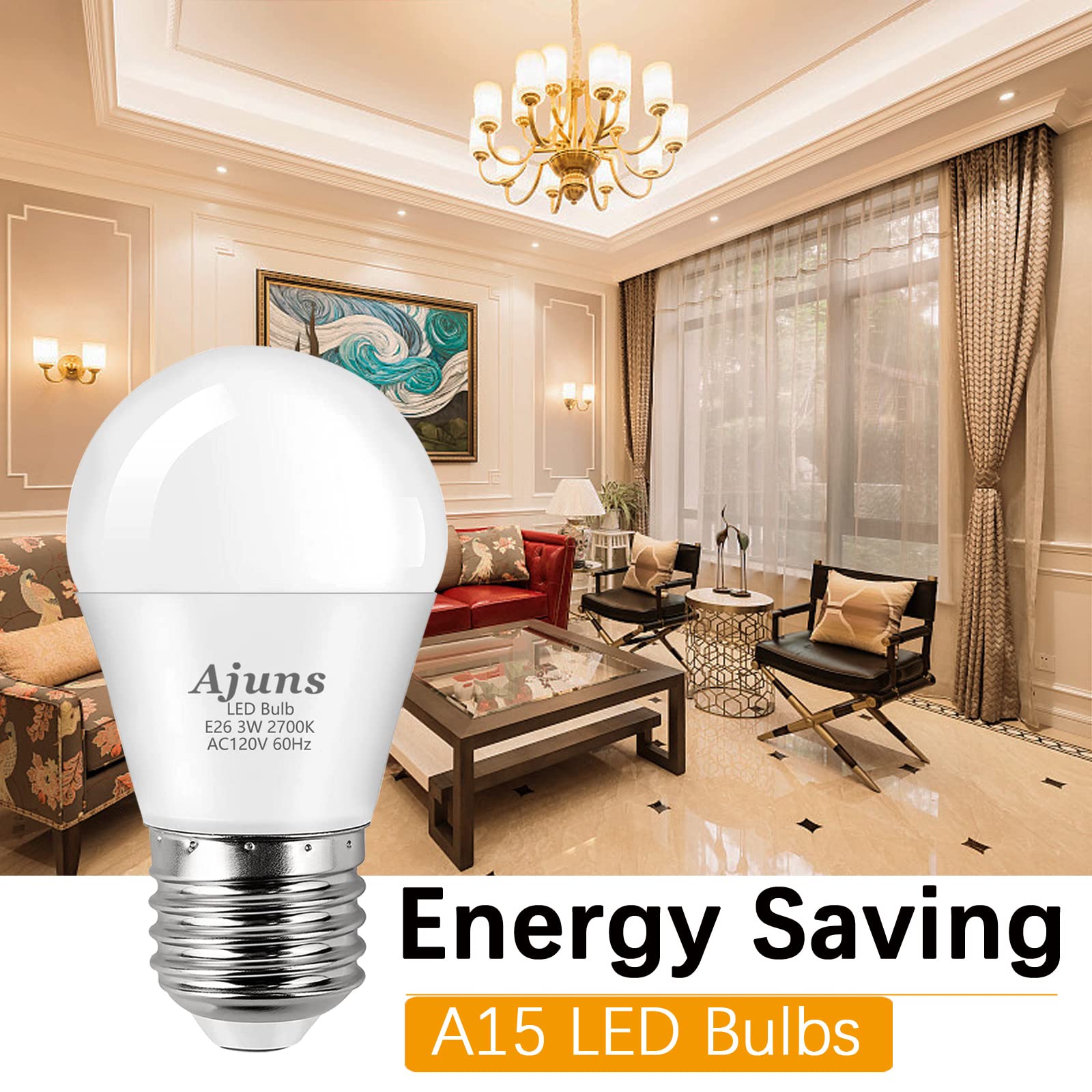 Ajuns Low Watt LED Light Bulbs 3W Equivalent 25W Light Bulbs, 120V 25W LED Ceiling Fan Bulb, Warm White 2700K Household Appliance Bulb, E26 Base, 12 Packs