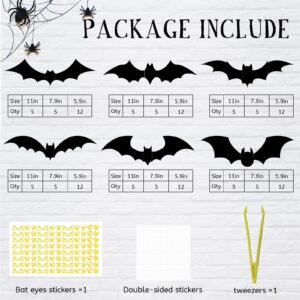 132 Pcs Halloween Bats Wall Decor with Glow in The Dark Eyes, Large Halloween 3D Bats Stickers Black Bats Decals Decorations Indoor, PVC Bats for Halloween Party