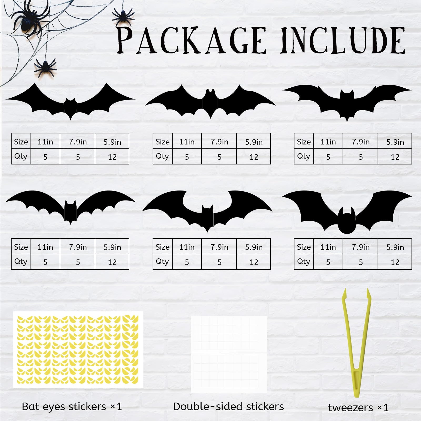 132 Pcs Halloween Bats Wall Decor with Glow in The Dark Eyes, Large Halloween 3D Bats Stickers Black Bats Decals Decorations Indoor, PVC Bats for Halloween Party