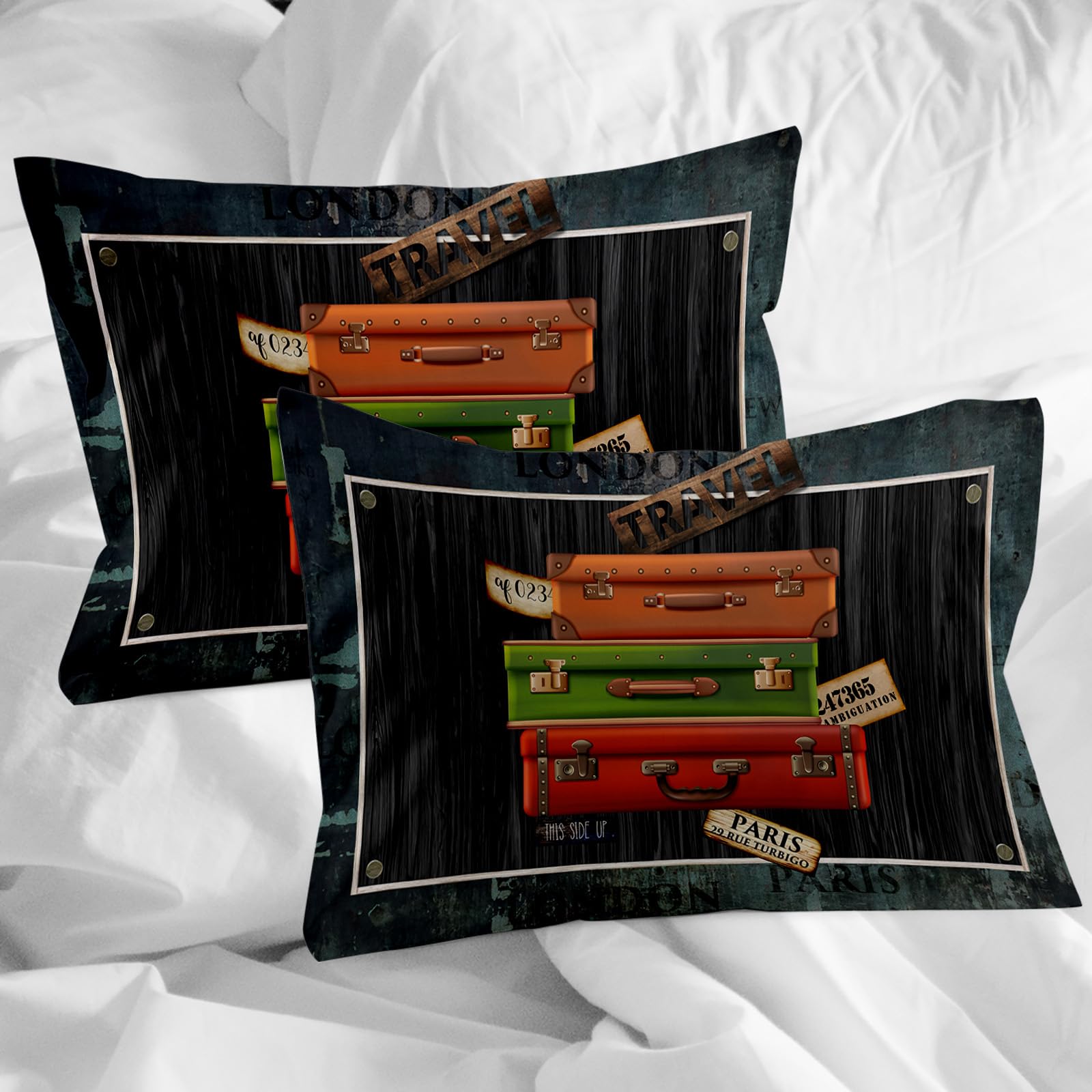 Luggage Rustic Duvet Cover Sets Wood Grain Red Black Green Box Bedding Sets 3 Pcs Soft Comforter Covet Set Including 1 Quilt Cover 2 Pillow Cases,Queen Size Comforter Cover Set with Zipper Closure