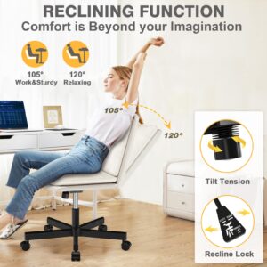 TVON Armless Office Desks Chair with Wheels and Thickened Cushion, Ergonomic Home Office Computer Chair, Comfortable Swivel Chair with Height Adjustment and Rocking Function