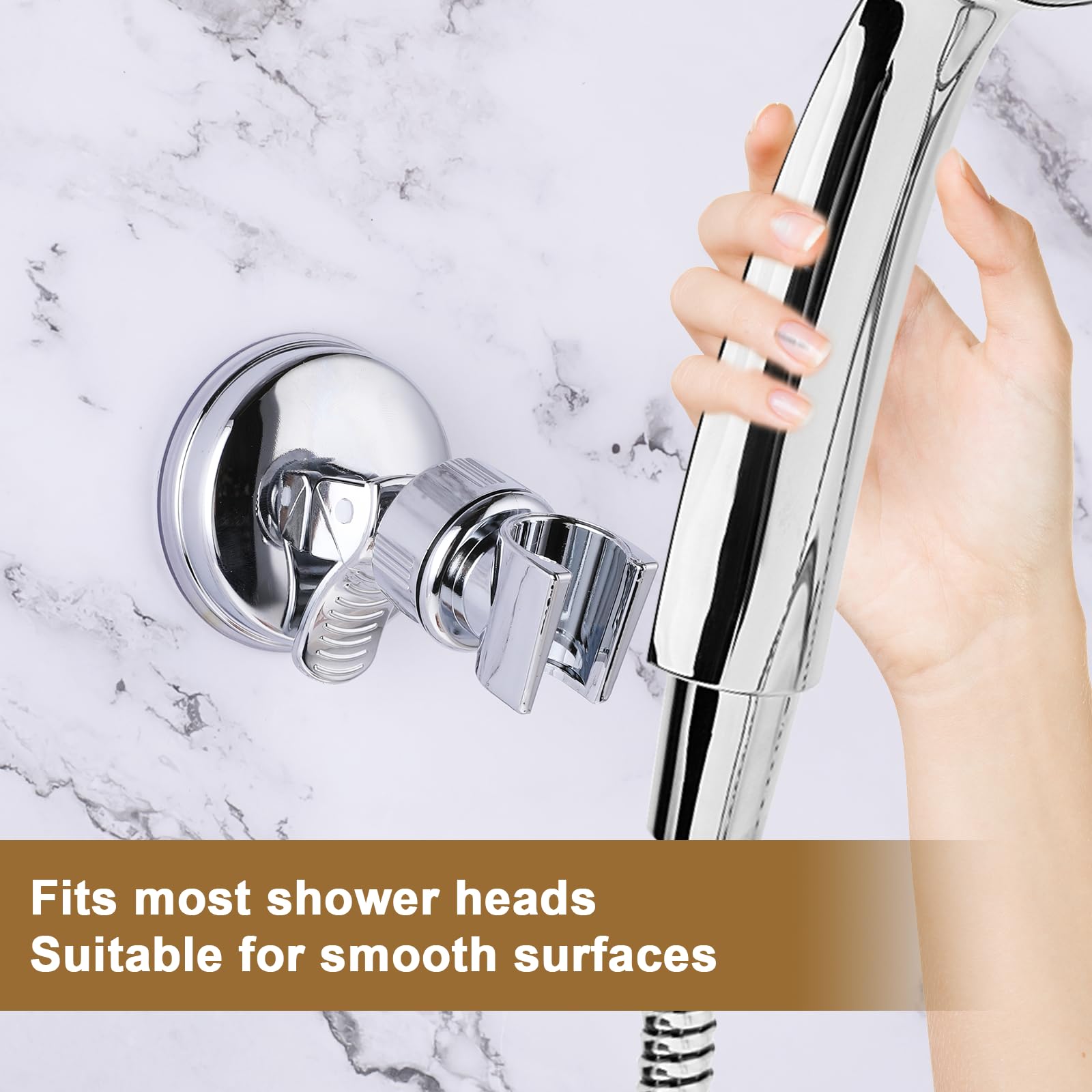 Adjustable Shower Head Holders No Drill Shower Mounting Brackets Removable Suction Cup Shower Head Bracket Bathroom Suction Cup Handheld Shower Head Bracket (Silver)