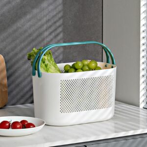 Generic Plastic Bathroom Storage Basket with Handle Portable Shower Caddy Tote Organizer Basket Bin Fruit Storage Basket, Thickened Plastic, for Bathroom Kitchen Dorm Room Bedroom (Green)