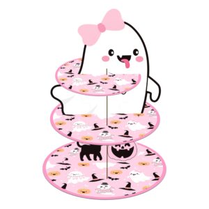 halloween cupcake stand decorations 3-tier pink halloween ghost cake stand tower for halloween little boo theme birthday baby shower party pumpkin bat witch theme party supplies