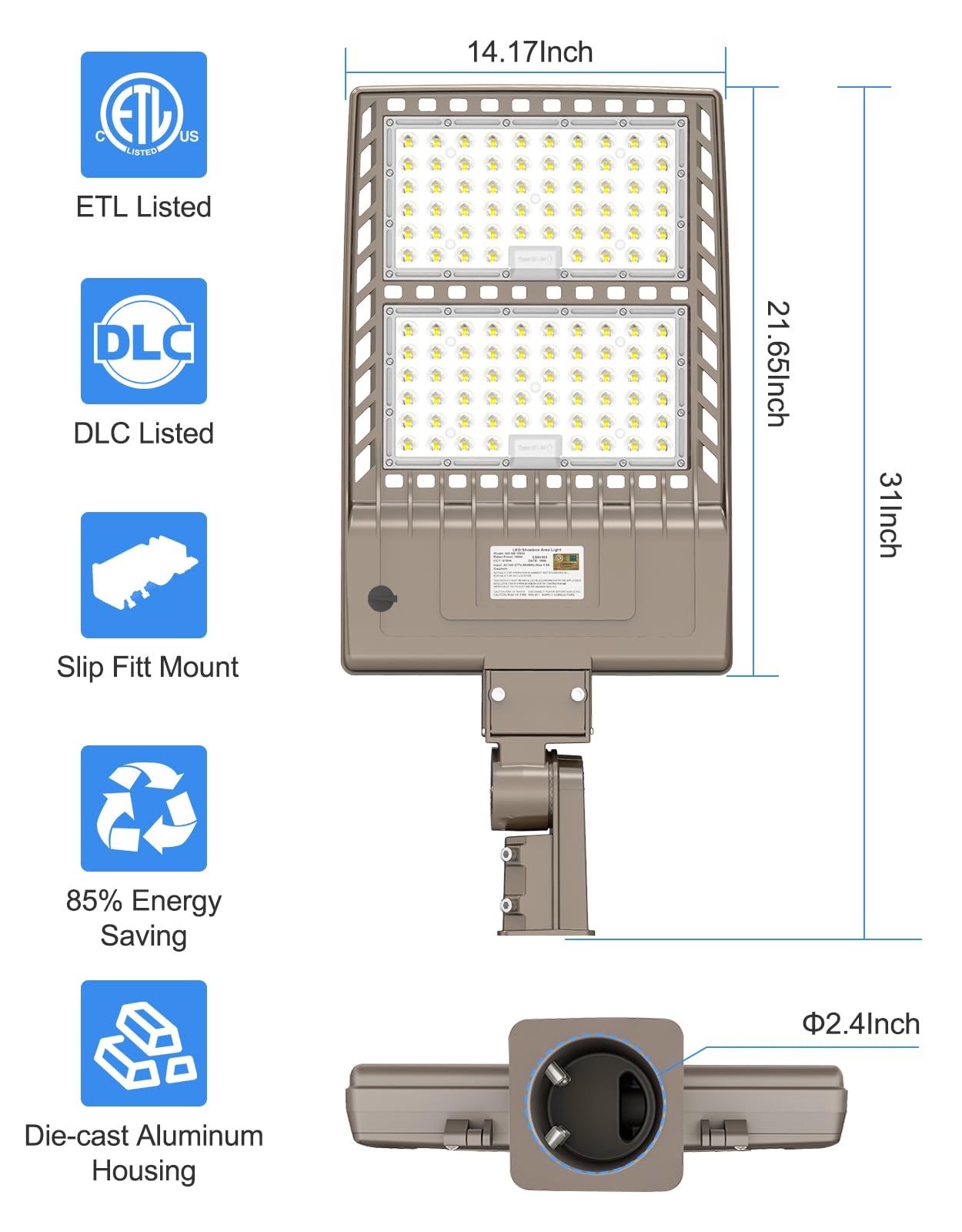 KUKUPPO 10Pack 480 Volt 400W LED Parking Lot Light 60,000LM, Dusk to Dawn LED Shoebox Parking Pole Mount Light 5000K IP65 Waterproof Outdoor Commercial Area Lighting with Slip Fitter 277-480VAC