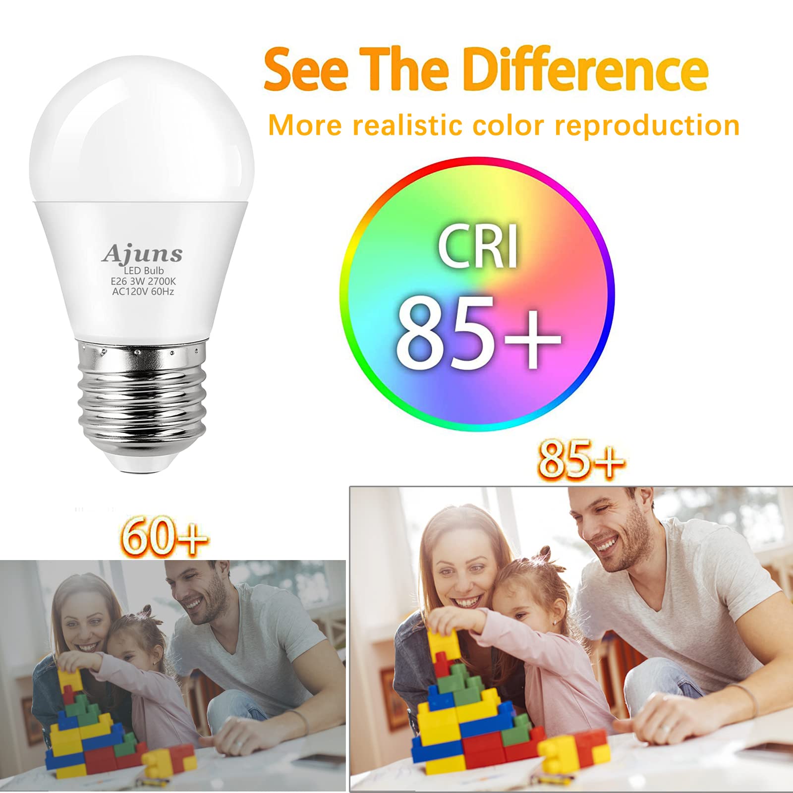 Ajuns Low Watt LED Light Bulbs 3W Equivalent 25W Light Bulbs, 120V 25W LED Ceiling Fan Bulb, Warm White 2700K Household Appliance Bulb, E26 Base, 12 Packs