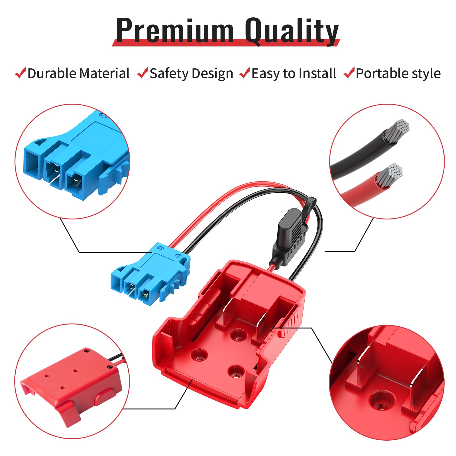 Kzreect 18V Power Wheels Adapter for Milwaukee 18V Battery, Power Wheels Battery Conversion Kit with Fuse Holder and Wire Harness Connector, Compatible with Peg-Perego Kids Ride-on Toy