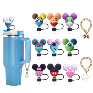 12 pcs silicone straw covers, 0.4in diameter cute straw toppers, dust-proof reusable cartoon straw tips lids and cup charms, for cup accessories