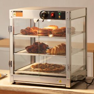 VEVOR 3-Tier Commercial Food Warmer Display, 800W Food Display Warmer with Light to Enhance Food Display, 86℉~185℉ Temperature Control, 90L Large Capacity for Hamburger, Pizza, Bread, Fried Chicken