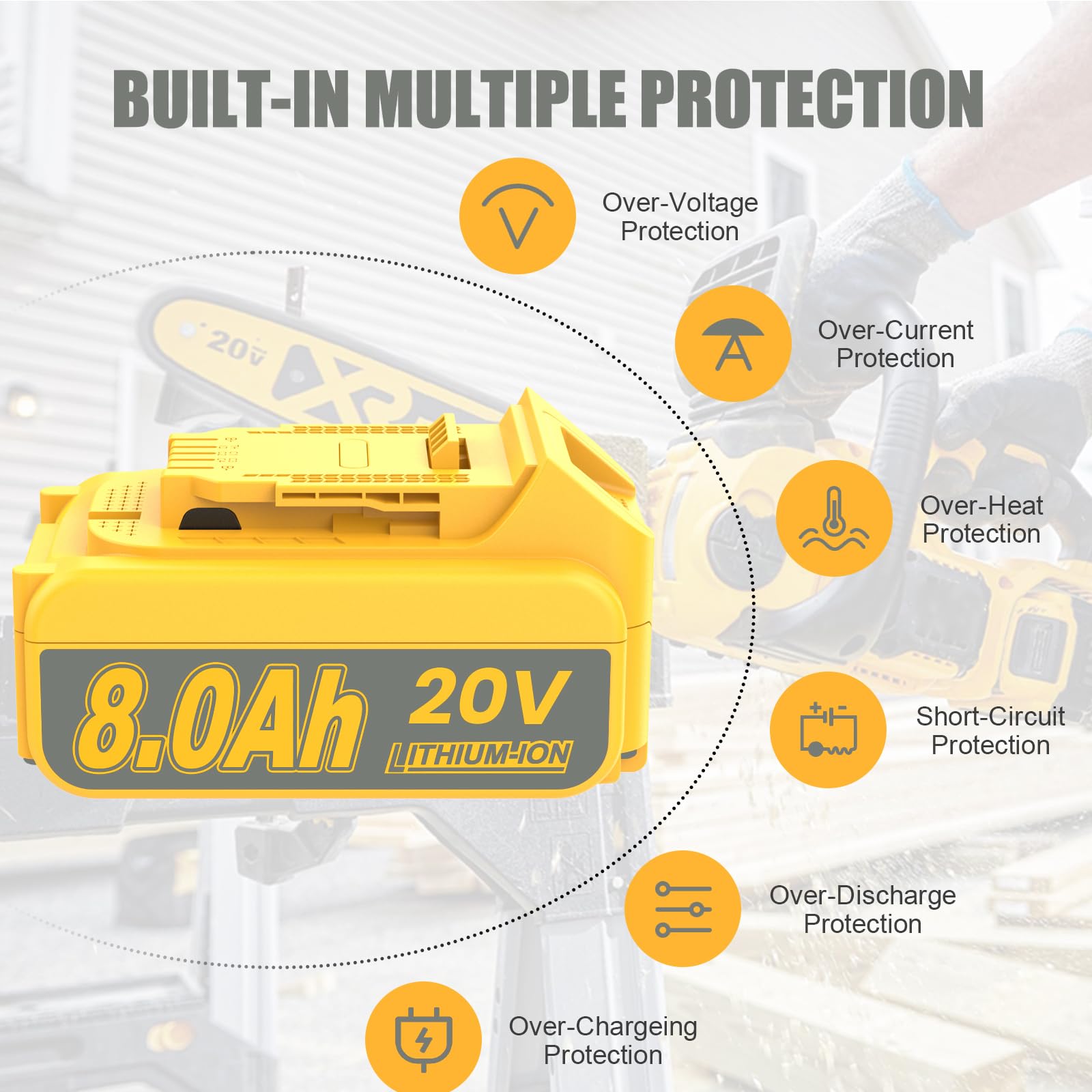 JUNWOOD 4Pack 8.0Ah Replacement for Dewalt 20V Battery Lithium Compatible with XR Max DCB200 DCB201 DCB206 DCB204 DCB207 DCD/DCF/DCG Series