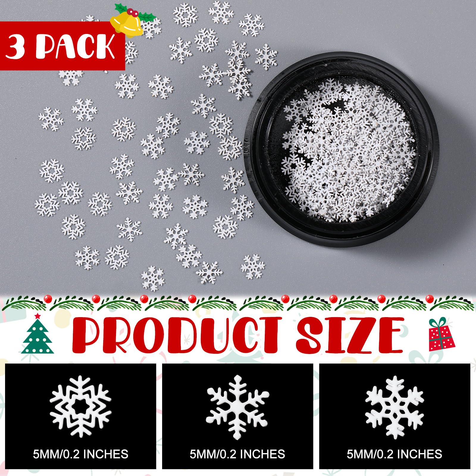 Knitgrip 300 Pcs Mini Metal Snowflake for Craft 0.2 Inch Small Christmas Embellishment Tiny Snowflake Ornaments Little Snowflake Craft Pieces for DIY Winter Party Decor(White)