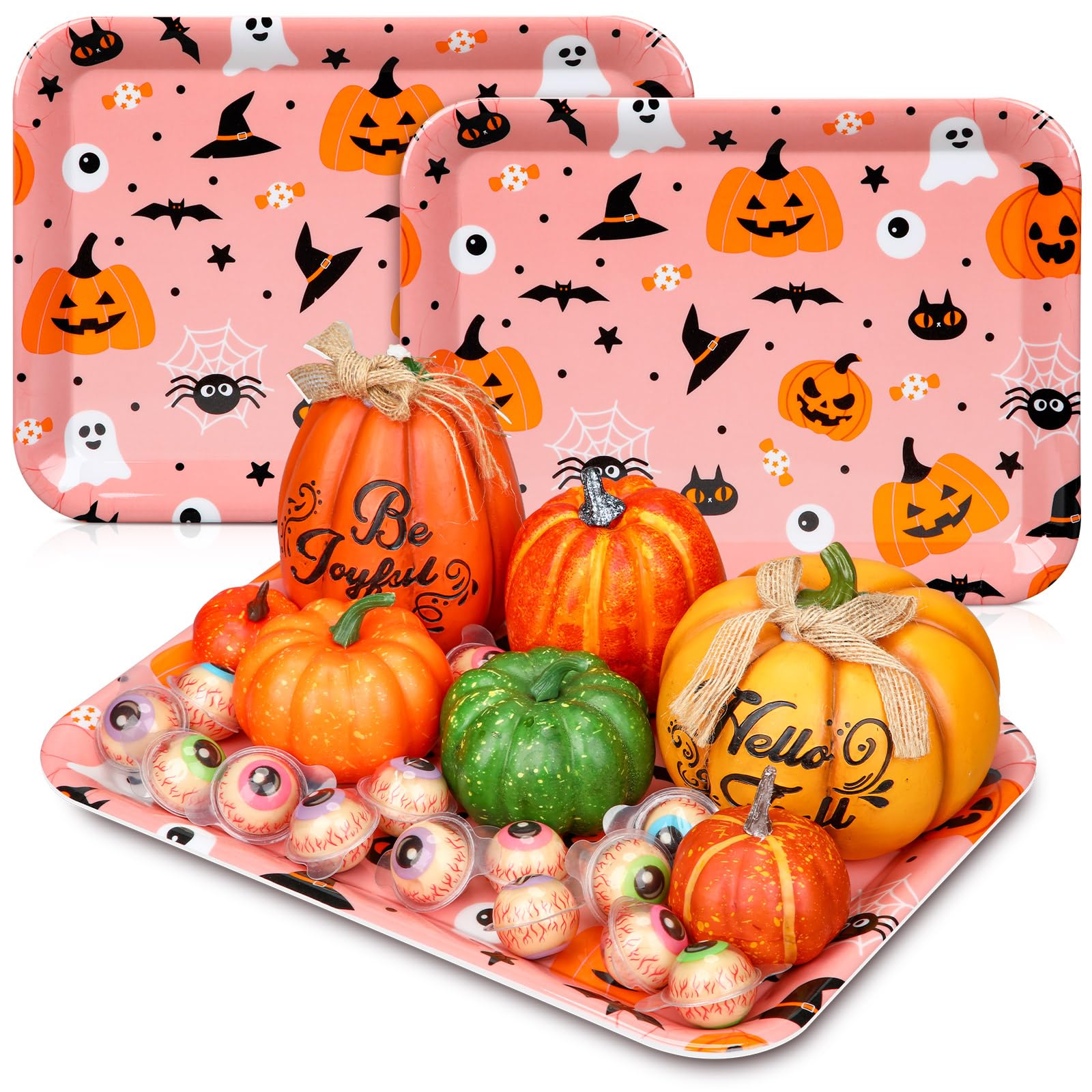 Jingmore 3 Pack Halloween Serving Trays 13 x 10 Inch Reusable Melamine Serving Platter Halloween Food Tray Halloween Snack Tray Halloween Pumpkin Ghost Spider Serving Tray Cute Birthday Party Supplies