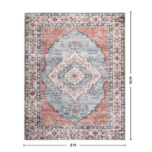 MTOUOCK Washable 8x10 Area Rugs, Non Slip Boho Area Rug Washable, Vintage Distressed Area Rugs 8 x 10 Area Rugs Indoor for Living Room Bedroom (8'x10', Brick/Rust/Red)