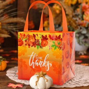 6 Pcs Thanksgiving Gift Bags with Handles, Non-Woven Fall Gift Bags, Reusable Tote Bags for Gifts Wrapping, Autumn Thanksgiving Fall Party Favor Supplies