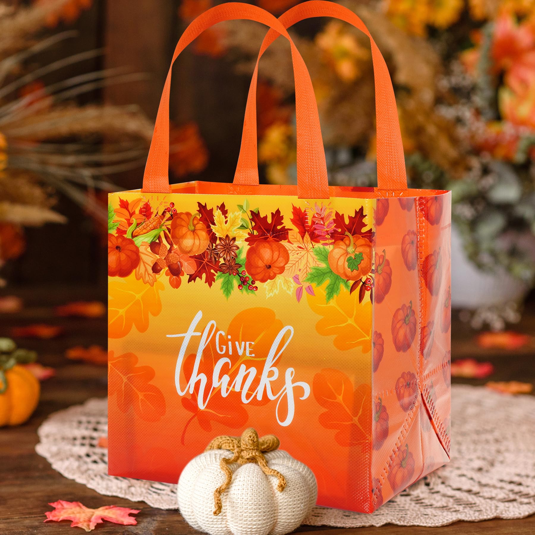 6 Pcs Thanksgiving Gift Bags with Handles, Non-Woven Fall Gift Bags, Reusable Tote Bags for Gifts Wrapping, Autumn Thanksgiving Fall Party Favor Supplies