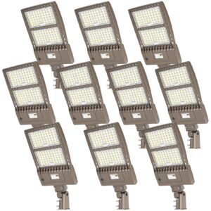 kukuppo 10pack 480 volt 400w led parking lot light 60,000lm, dusk to dawn led shoebox parking pole mount light 5000k ip65 waterproof outdoor commercial area lighting with slip fitter 277-480vac