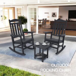 Outdoor Rocking Chair Set of 2, Weather Resistant Porch Rockers for Adult, High Back Oversize Rocking Chair for Outdoor/Indoor, Dark Black, 330lbs