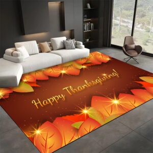 happy thanksgiving area rugs, 5x6ft, maple leaf fall decor living room carpet, fade resistant printed washable rug, cozy low pile non-slip floor mat for dining room sofa