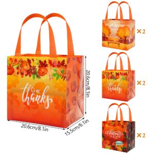 6 Pcs Thanksgiving Gift Bags with Handles, Non-Woven Fall Gift Bags, Reusable Tote Bags for Gifts Wrapping, Autumn Thanksgiving Fall Party Favor Supplies