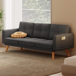 Gizoon 67” Sofa Couch with Soft Armrest Small Sofa Seat with 3 Comfy Pillows for Bedroom 2-Seater Couch for Living Room Teenagers Room Office and Small Spaces, Dark Gray