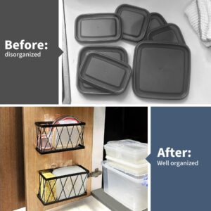 Rise age Tupperware Organizer for Cabinet, Adhesive Cabinet Door Organizer Wall Mounted Lid Organizer No Drill Kitchen Cabinet Organizers Storage for Slim Space 3 Pcs Black Stainless Steel