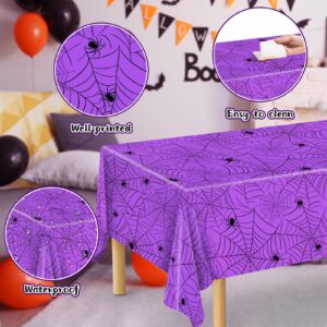 Miucat 3Pcs Halloween Tablecloth, Halloween Table Cloth Spider Web Table Cloths Halloween Plastic Tablecloth Halloween Tablecloth Disposable for Halloween Party Decorations 54" x 108" (Purple)