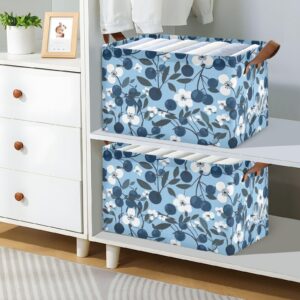 RunningBear Blueberry White Flowers Large Storage Bins Storage Basket for Shelves Closet Storage with Handles for Organization