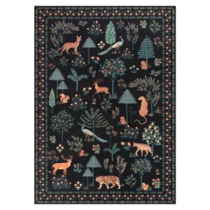 Lahome Jungle Animal Black Living Room Rug, 5x7 Washable Area Rug Soft Large Rugs for Bedroom Aesthetic, Modern Tree Classroom Playroom Rug Stain Resistant Carpet for Nursery Office Dorm, Black