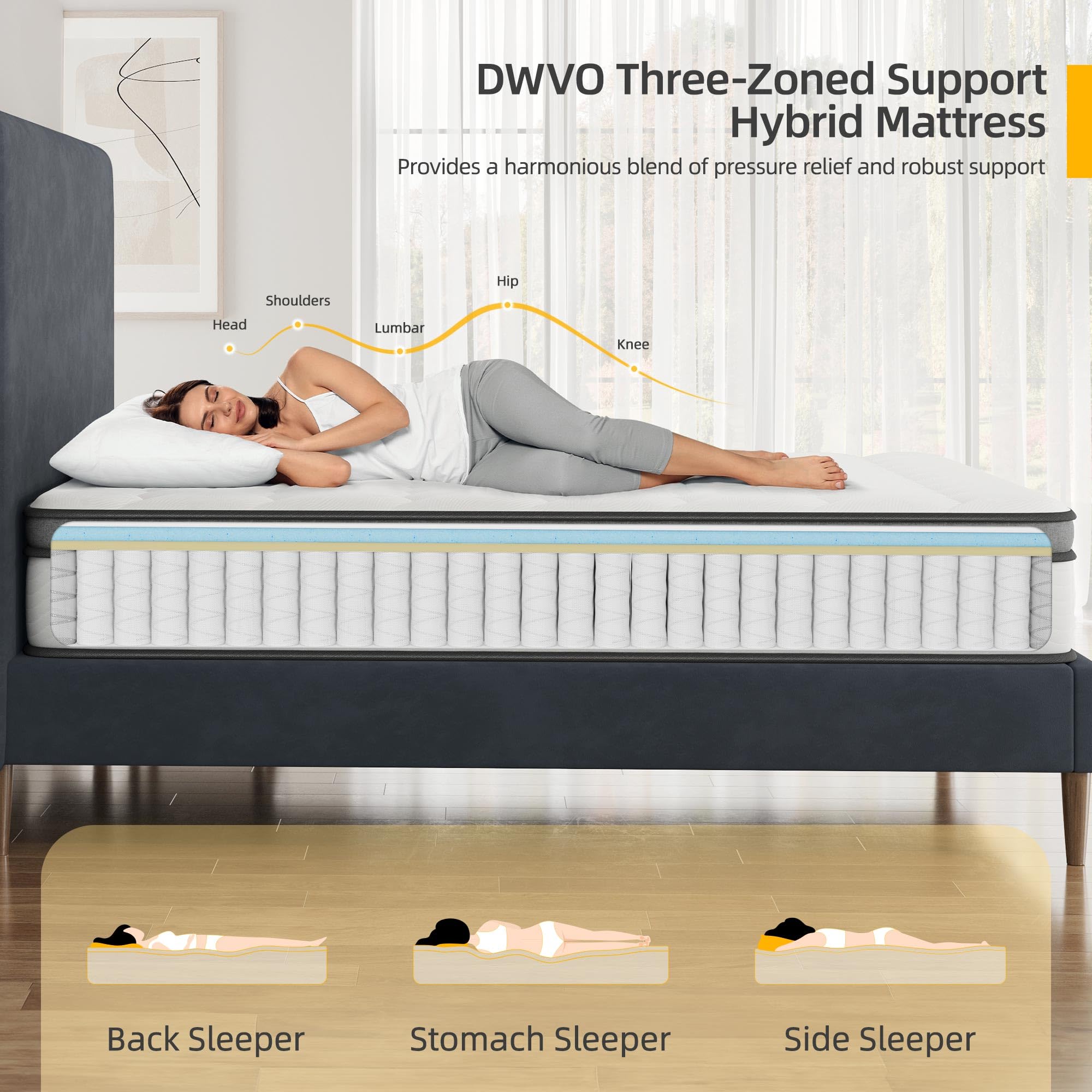 DWVO Queen Size Mattress - 12 Inch Memory Foam Mattress Twin - Hybrid Mattress in a Box with Pocket Spring Coils for Motion Isolation/Edge Support/Quiet Sleep/CertiPUR-US