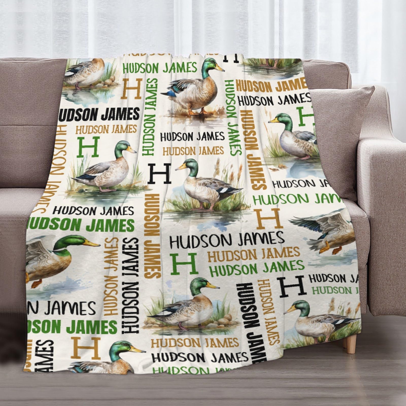 Personalized Baby Blanket for Girls Boys,Custom Duck Blanket with Name,Swaddle Blanket for Toddlers Infants Newborns Kids,Personalized Wild Duck Gifts Customized Blanket,30"x40"-Toddlers/Crib Size