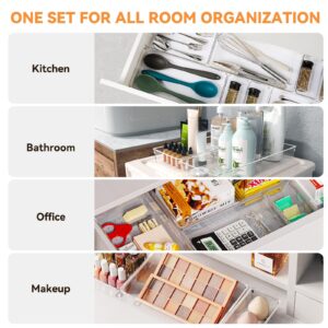 Criusia LARGE Drawer Organizer, 8 Pack Clear Plastic Kitchen Drawer Organizer Dividers, Perfect 4 Sizes Organization and Storage Bins for Organizing Bathroom, Makeup Vanity, Kitchen, Office