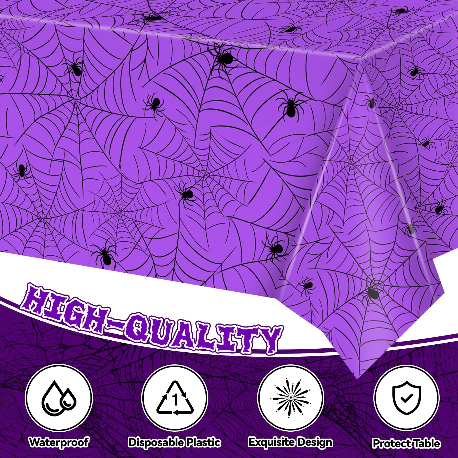 Miucat 3Pcs Halloween Tablecloth, Halloween Table Cloth Spider Web Table Cloths Halloween Plastic Tablecloth Halloween Tablecloth Disposable for Halloween Party Decorations 54" x 108" (Purple)