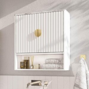 Furnaza Bathroom Wall Mounted Medcine Cabinet Over The Toilet with Doors and Adjustable Shelf in Entryway or Kitchen Storage, in White