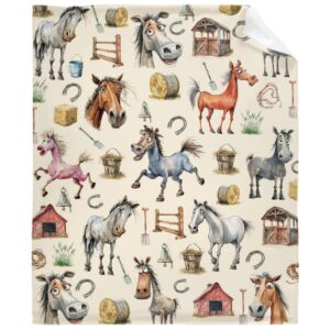 yaoola funny horse blanket,funny horse gifts for kids, funny horse throw blanket,plush lightweight flannel quilts for bedroom sofa living room decoration,40"x50" for kids