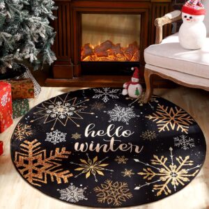 harrycle 4ft christmas round snowflakes rug christmas area rug winter entry carpet soft xmas large snowflake decor carpet winter cute sofa circle floor carpets for bedroom nursery living room