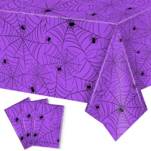 miucat 3pcs halloween tablecloth, halloween table cloth spider web table cloths halloween plastic tablecloth halloween tablecloth disposable for halloween party decorations 54" x 108" (purple)