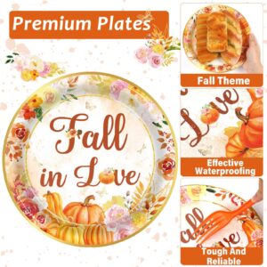 96 Pcs Fall Bridal Shower Plates and Napkins Party Supplies Fall In Love Party Tableware Set Autumn Floral Pumpkin Theme Party Decorations Favors for Bridal Shower Anniversary Engagement for 24 Guests