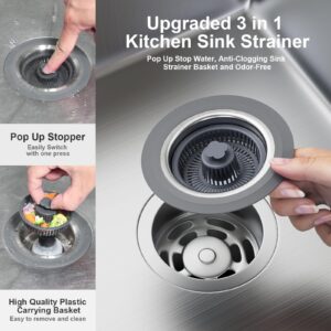 XLMSPORTS 3 in 1 Kitchen Sink Drain Strainer and Stopper Combo, 304 Stainless Steel Pop-up Kitchen Drain Stopper with Strainer Basket, Fast Drainage Kitchen Sink Plug for Standard 3-1/2 Inch Drain