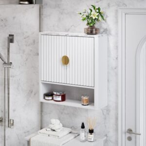 Furnaza Bathroom Wall Mounted Medcine Cabinet Over The Toilet with Doors and Adjustable Shelf in Entryway or Kitchen Storage, in White