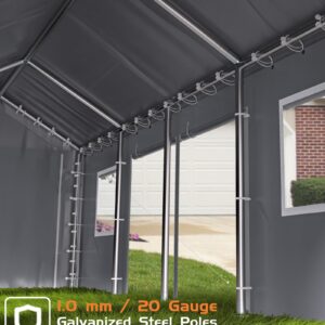 GarveeLife 13'x25'x11' Carport Oversized, Portable Garage with 180g PE Tarps, 19 Gauge Poles, 6 Roll-up Doors, and 4 Mesh Windows, Suitable for Full-Size Pickups Bass Boats, Tractors, and SUVs, Gray