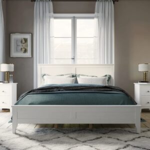 lz leisure zone queen size platform bed, modern solid wood queen platform bed frame, no box spring needed, white