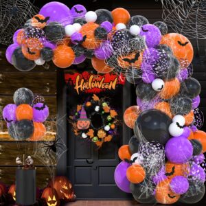 halloween balloons garland arch kit,130pcs halloween party balloons with spider web,bats stickers,purple orange and black balloons for halloween party decorations halloween birthday baby shower