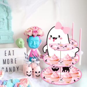 Halloween Cupcake Stand Decorations 3-Tier Pink Halloween Ghost Cake Stand Tower for Halloween Little Boo Theme Birthday Baby Shower Party Pumpkin Bat Witch Theme Party Supplies