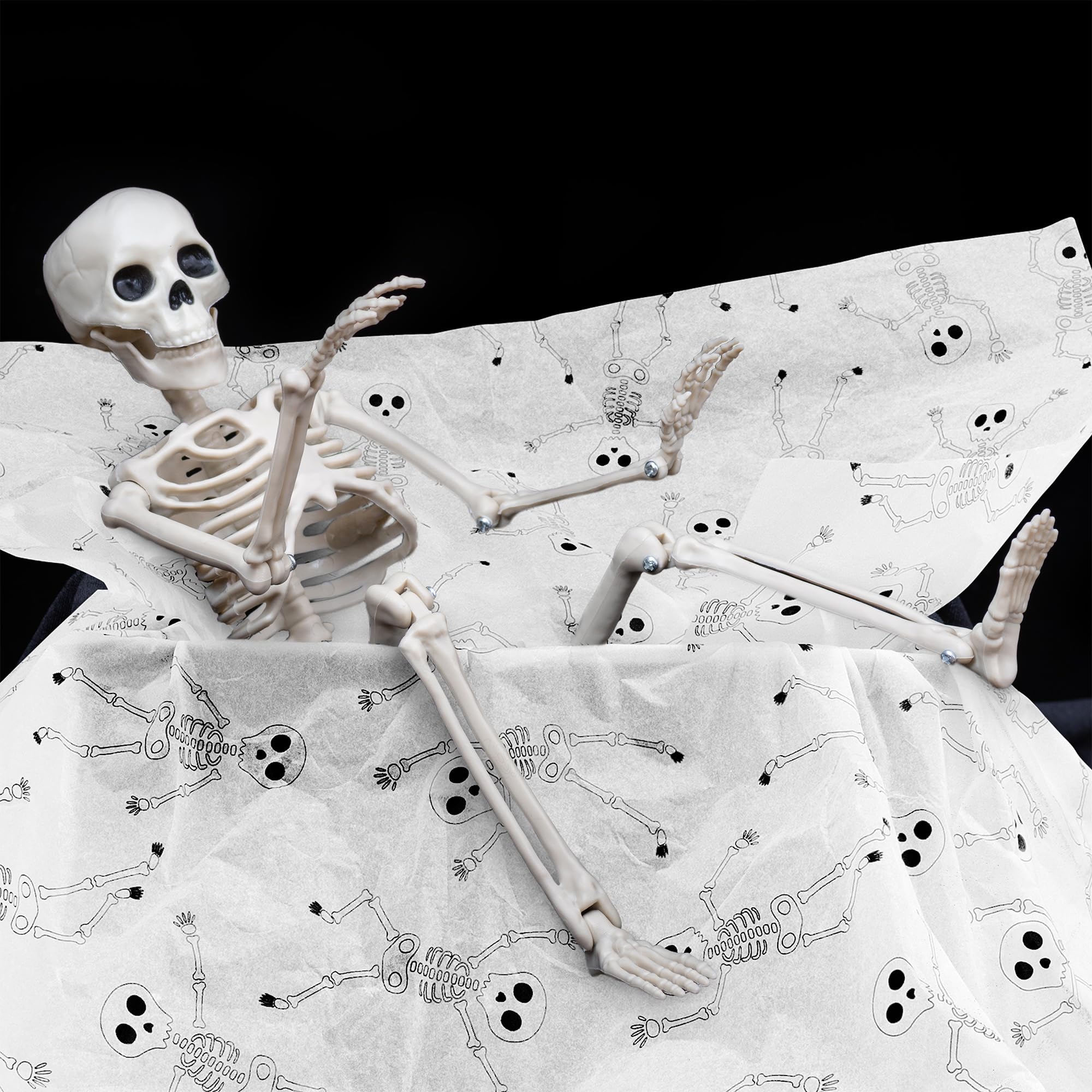 MR FIVE 60 Sheets Skeleton Tissue Paper Bulk,20" x 14",Skeleton Pattern Tissue Paper Halloween Tissue Paper for Gift Bags Skull Tissue Paper for Halloween Party (White with Black)