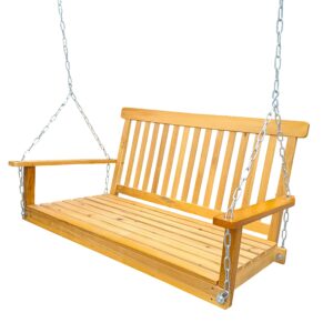 front yard swing bench classic teak wooden hanging chains easy assembly durable solid wood porch swing 47.2x28.15x23.62in