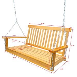 Front Yard Swing Bench Classic Teak Wooden Hanging Chains Easy Assembly Durable Solid Wood Porch Swing 47.2x28.15x23.62in