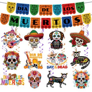 day of the dead decorations for altar no-diy dia de los muertos party supplies include 2pcs dia de los muertos banner and 12pcs double sided day of the dead hanging swirl for mexican halloween party