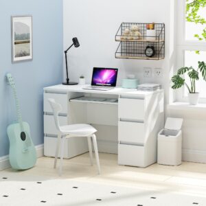 Furniwood Computer Desk with 6 Drawers,Home Office Desks with Storage,47 Inch Writing Wood Desk with Drawers PC Laptop Vanity Makeup Desk,Work Study Table Desk for Bedroom Office,White